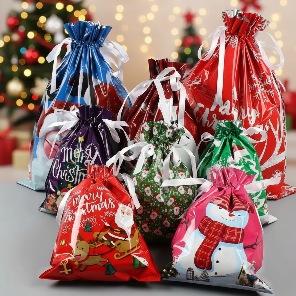 Julpåsar med fokus på produkterna och julbakgrund